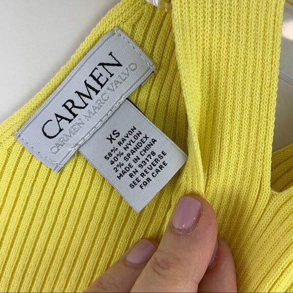 Carmen Marc Valvo Yellow Knit Top XS‎ - Picture 7 of 9